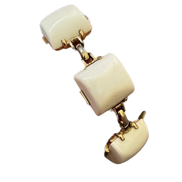 Vintage MCM 60s White Square Gold Tone Link Bracelet - Picture 2 of 10